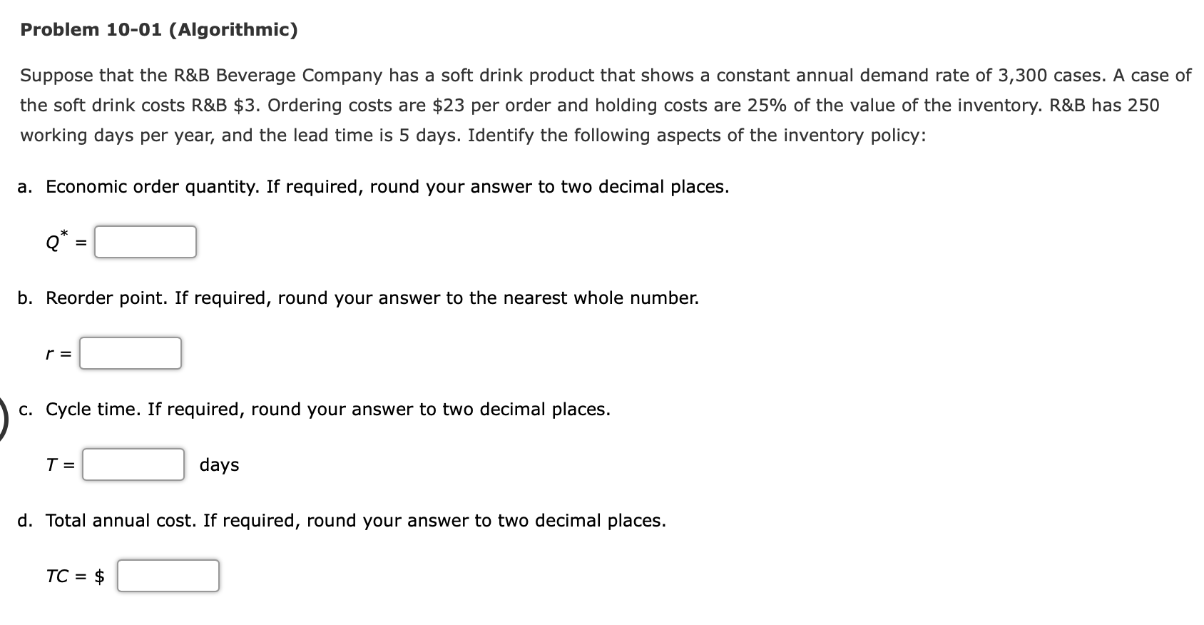 Problem 10-01 (Algorithmic) Suppose that the R&B