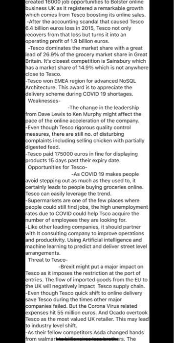 can i have somerecommendations to Tesco about the