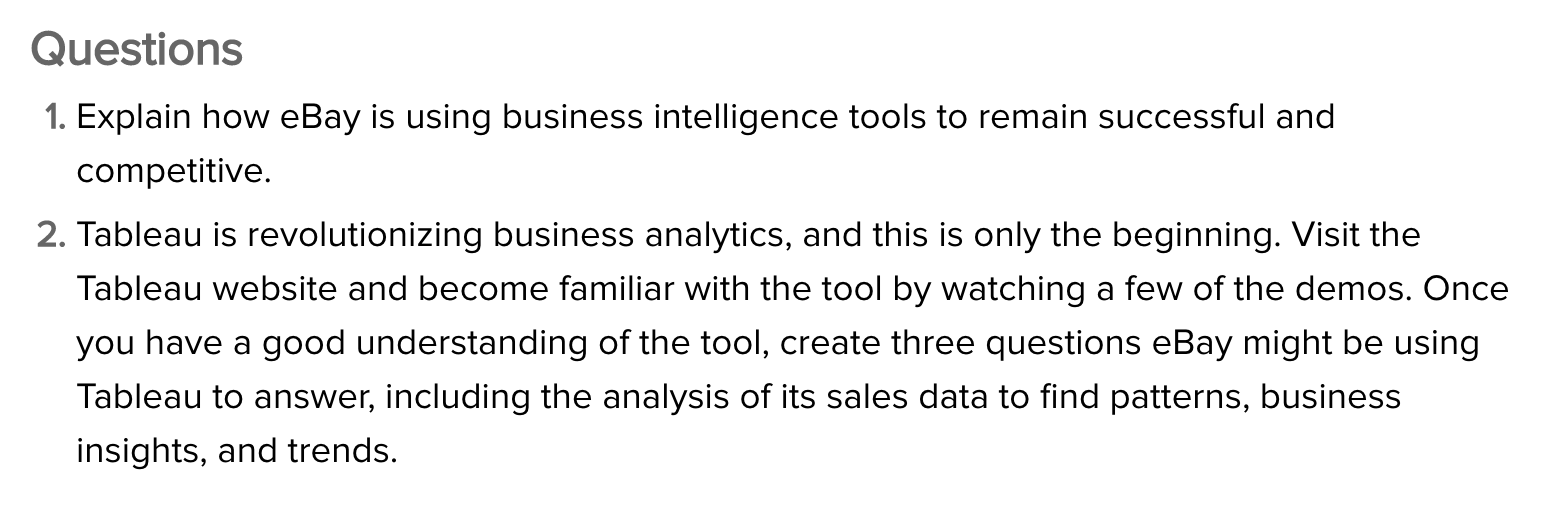 Questions 1. Explain how eBay is using business