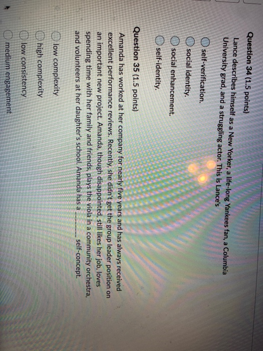 Question 34 (1.5 points) Lance describes himself