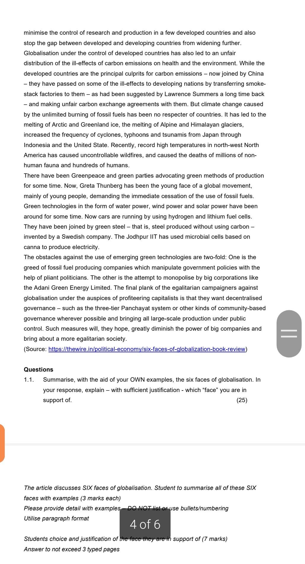 Please read the article and answer 1.1 according