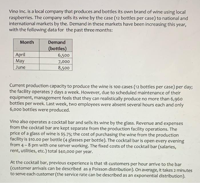 Answer ALL and receive a like! Vino Inc. is a