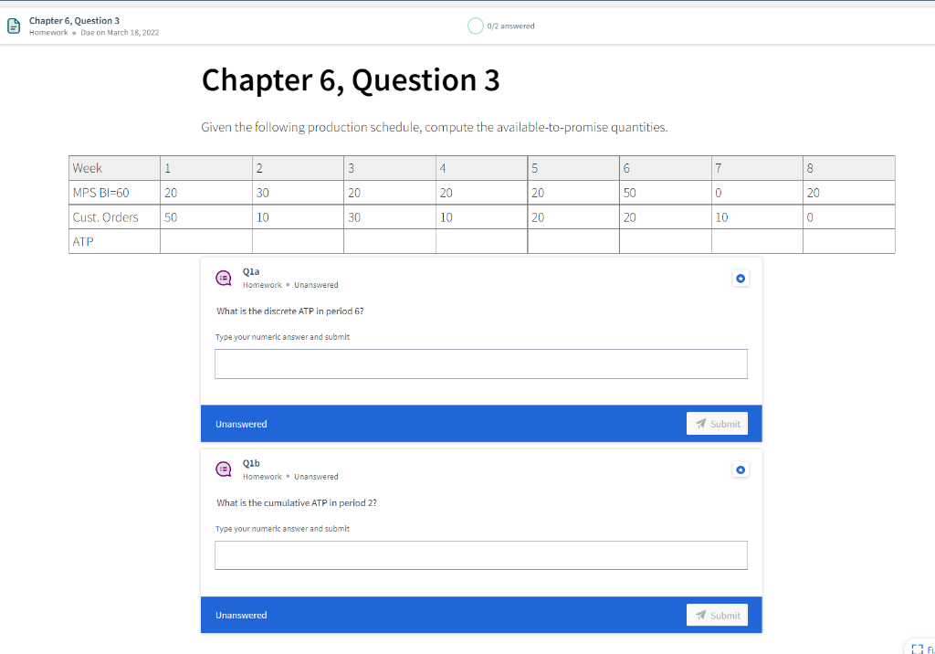 TE Chapter 6, Question 3 Homework Due on March