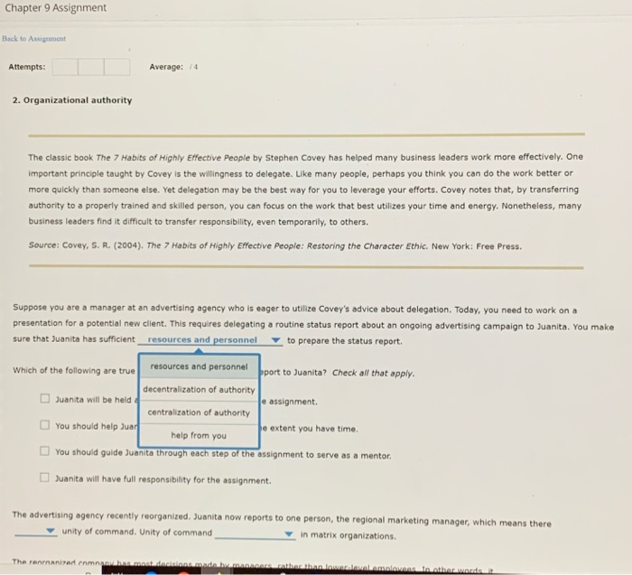 Chapter 9 Assignment Back to Assignment Attempts: