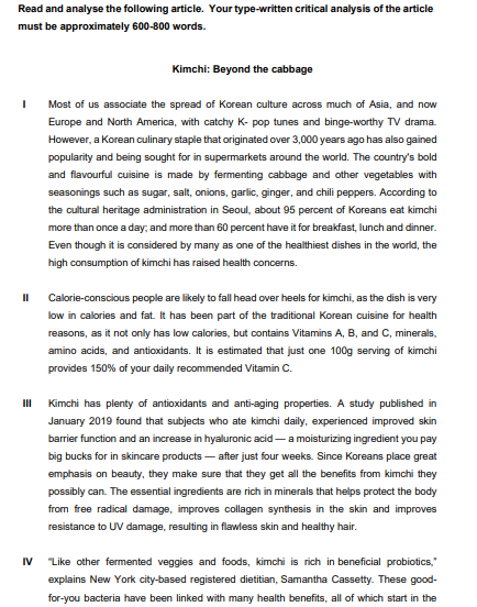 Read and analyse the following article. Your