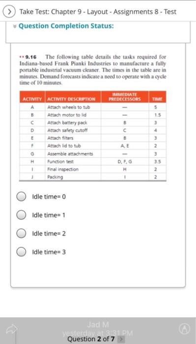 Take Test: Chapter 9 - Layout - Assignments 8 -