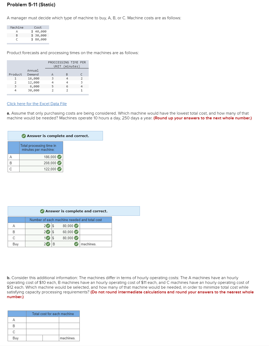 Please only solve part B using excel Problem 5-11