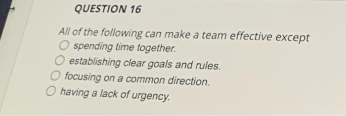 QUESTION 16 All of the following can make a team