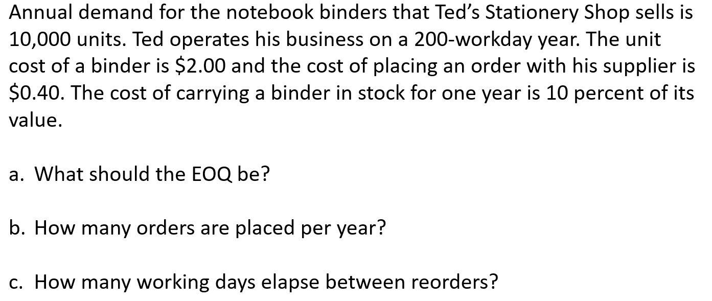Annual demand for the notebook binders that Ted's