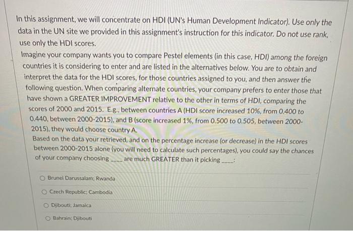 In this assignment, we will concentrate on HDI