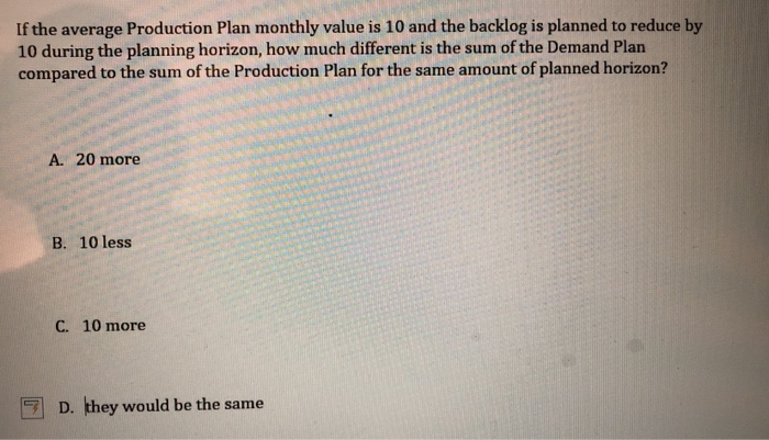 If the average Production Plan monthly value is