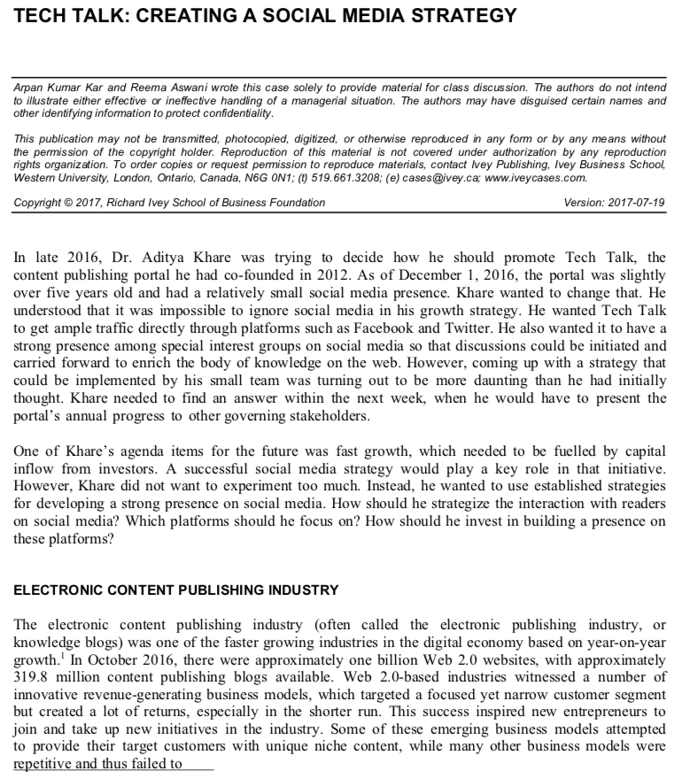 Read the case below - Tech Talk: creating a