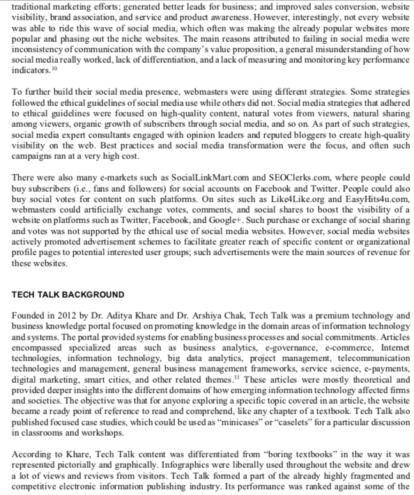 Read the case below - Tech Talk: creating a