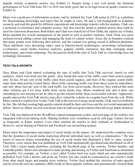 Read the case below - Tech Talk: creating a