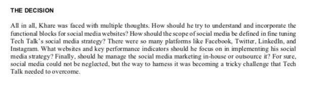 Read the case below - Tech Talk: creating a