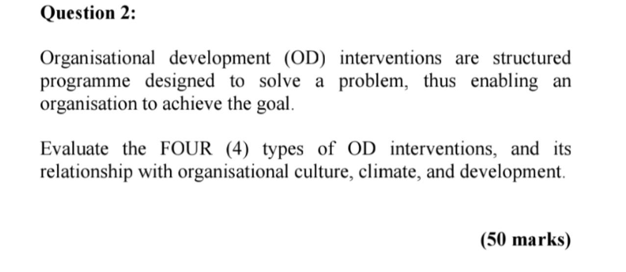 Question 2: Organisational development (OD)