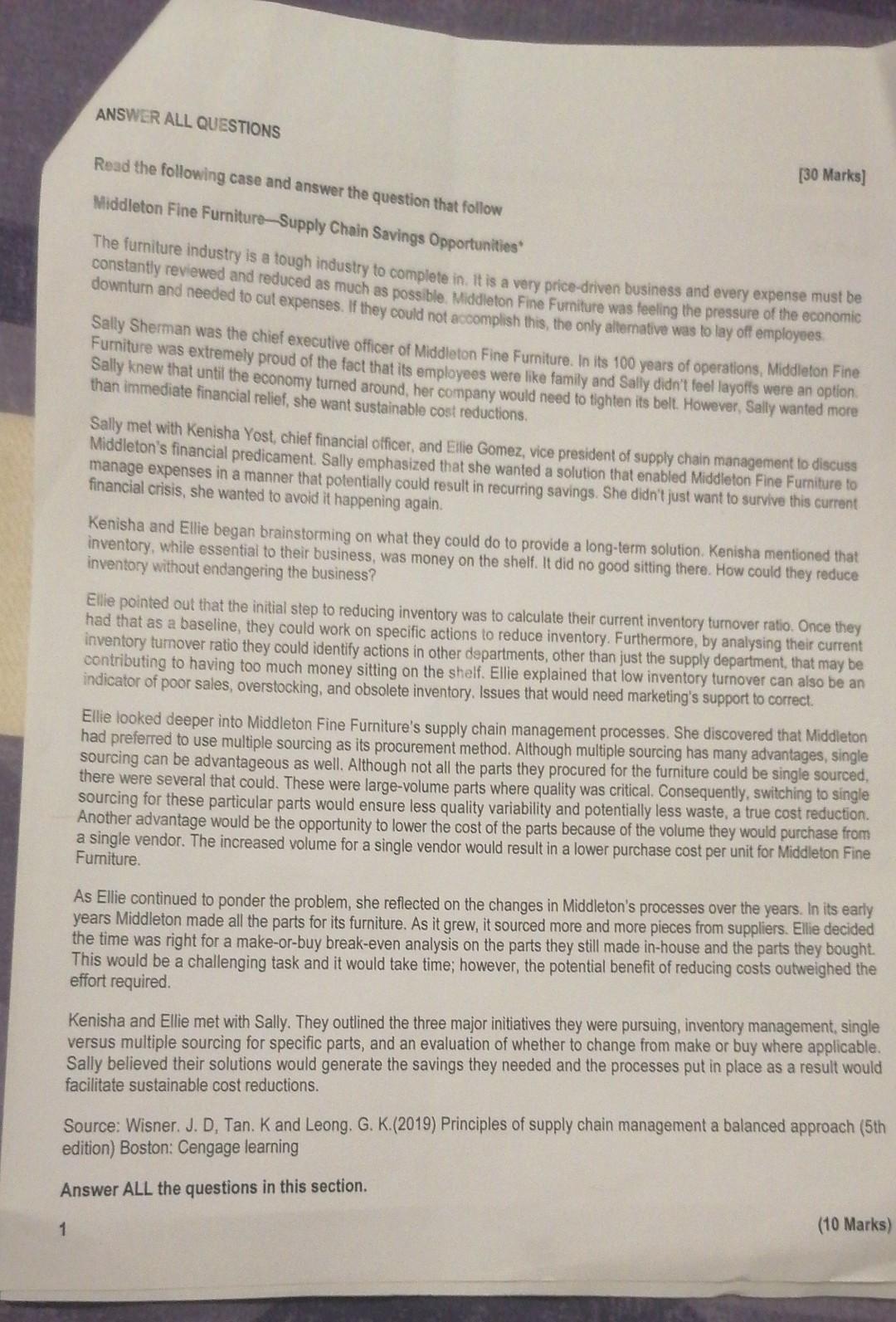 ANSWER ALL QUESTIONS [30 Marks] Read the