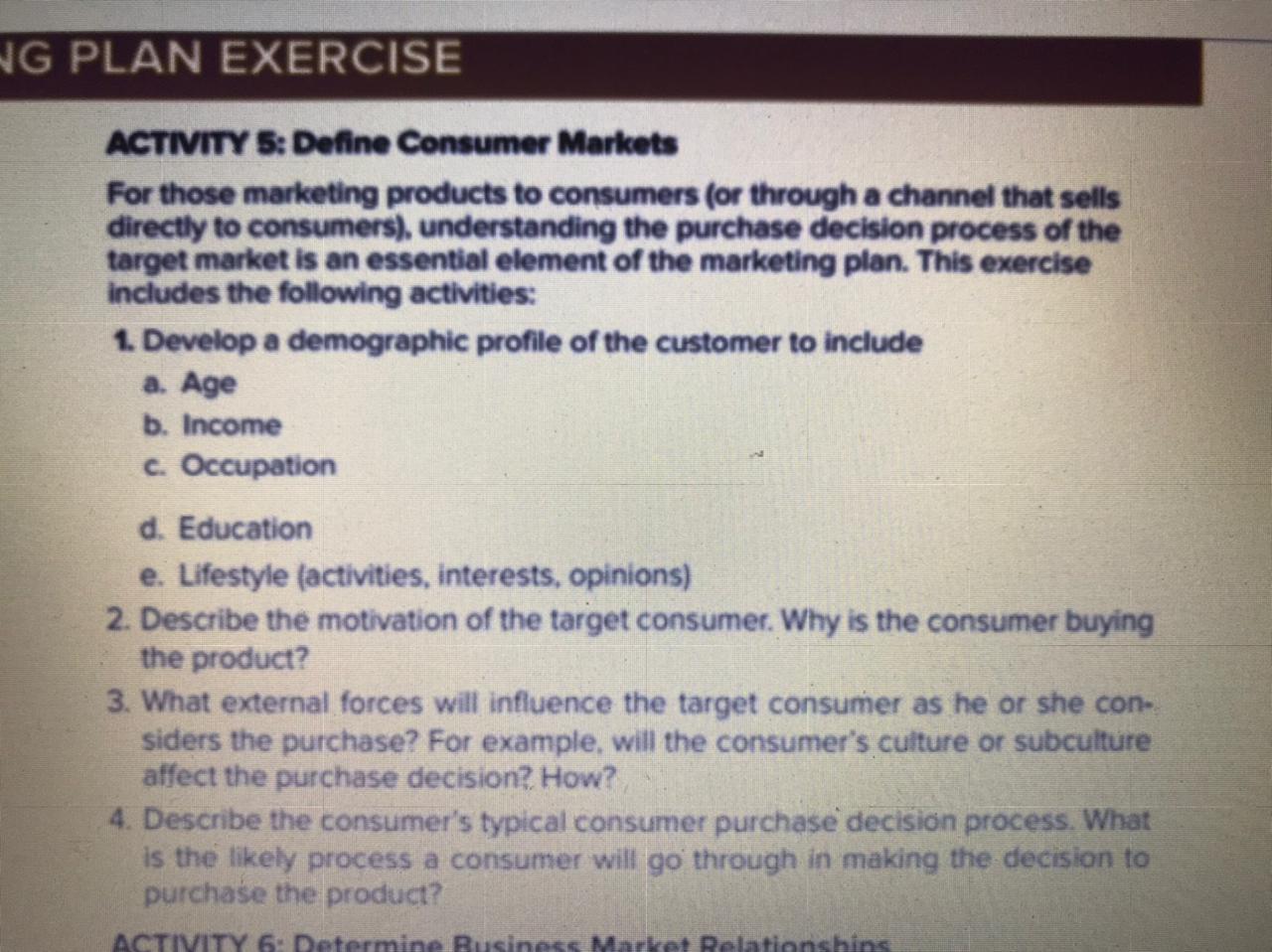 NG PLAN EXERCISE ACTIVITY 5: Define Consumer
