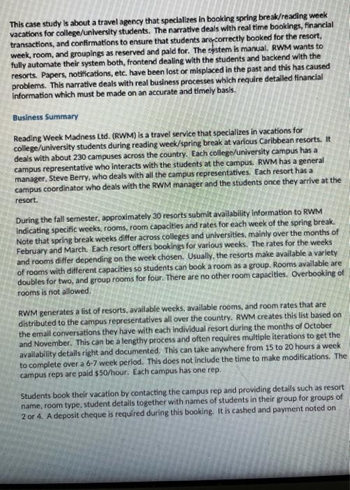 Based off this case study, Create a Work