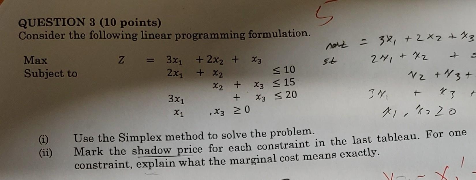 QUESTION 3 (10 points) Consider the following