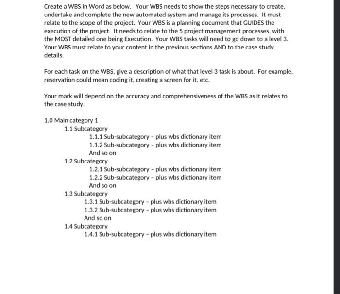 Based off this case study, Create a Work