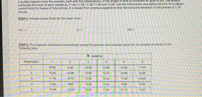 A quality inspector took five samples, each with