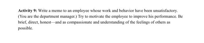 Activity 9: Write a memo to an employee whose
