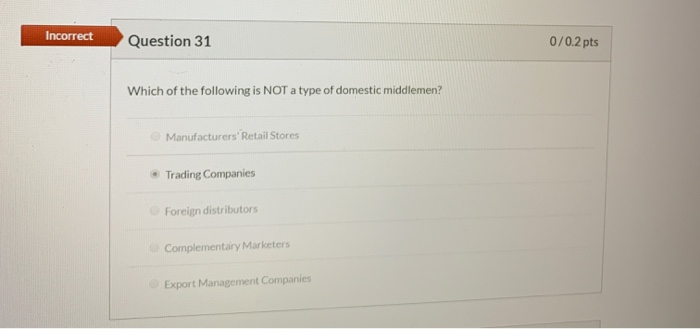 Incorrect Question 31 0/0.2 pts Which of the