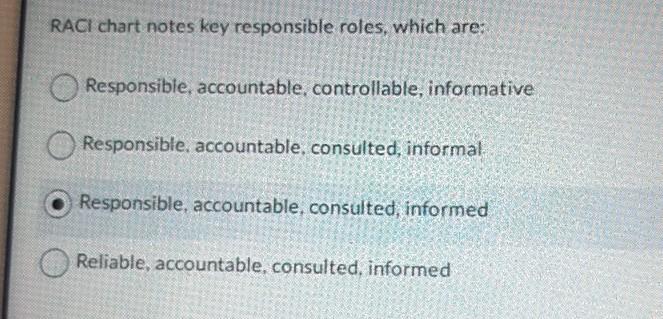 RACI chart notes key responsible roles, which