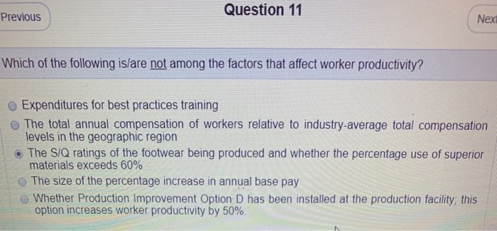 Question 11 Previous Next Which of the following