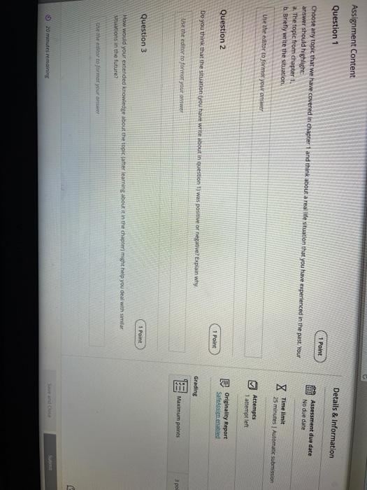 Assignment Content Question 1 Details &