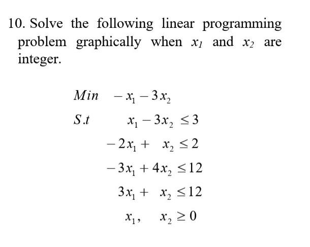 10. Solve the following linear programming