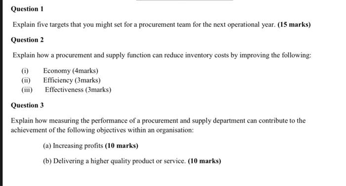 Question 1 Explain five targets that you might