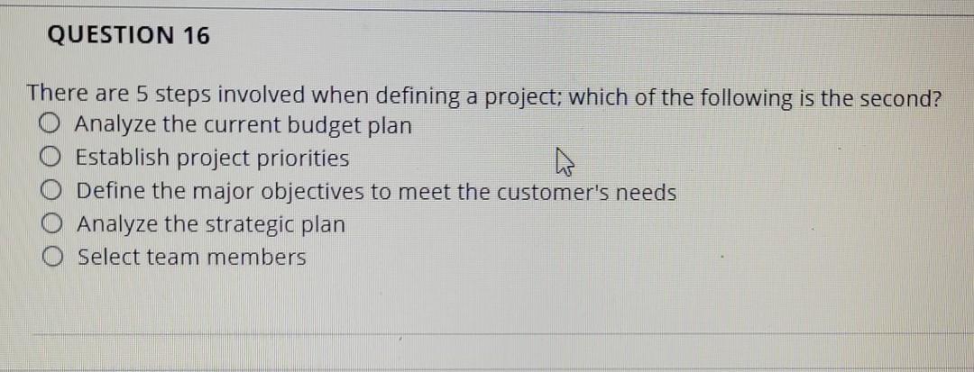 QUESTION 16 There are 5 steps involved when