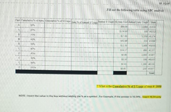 18 Fill out the following table using ABC