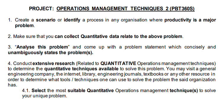 PROJECT: OPERATIONS MANAGEMENT TECHNIQUES 2