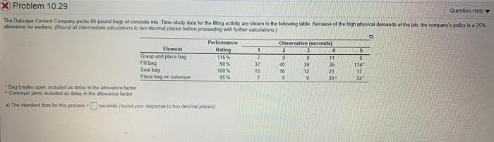 Problem 10.29 Question Help The Dubuque Cament