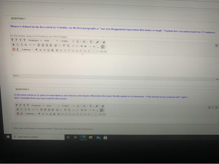 QUESTION 1 Humor is defined in the first article