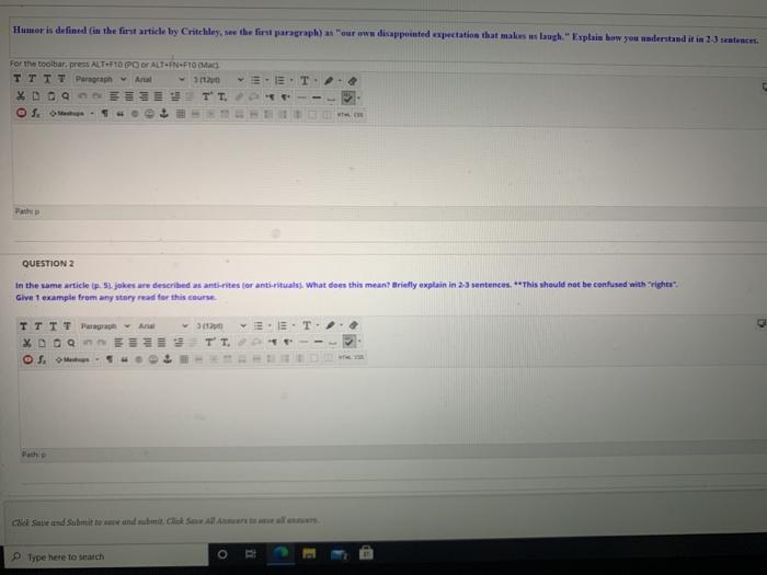 QUESTION 1 Humor is defined in the first article