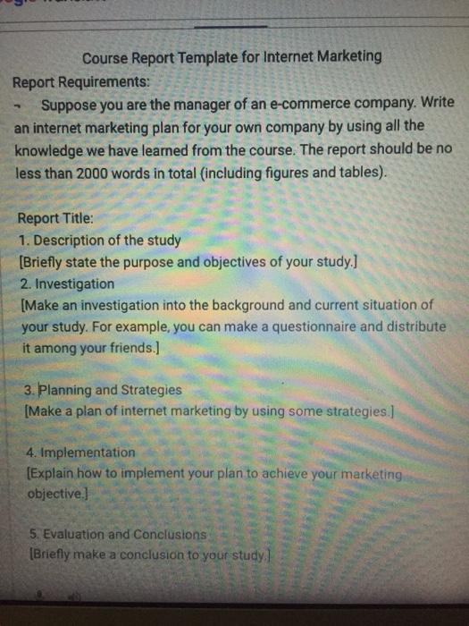 Course Report Template for Internet Marketing