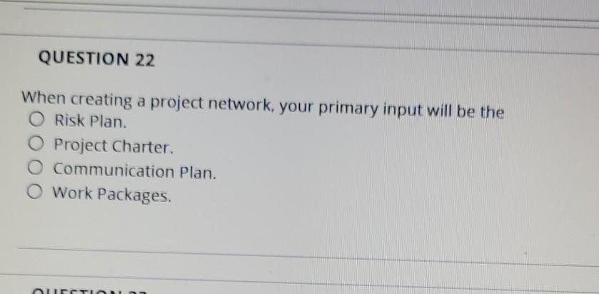 QUESTION 22 When creating a project network, your