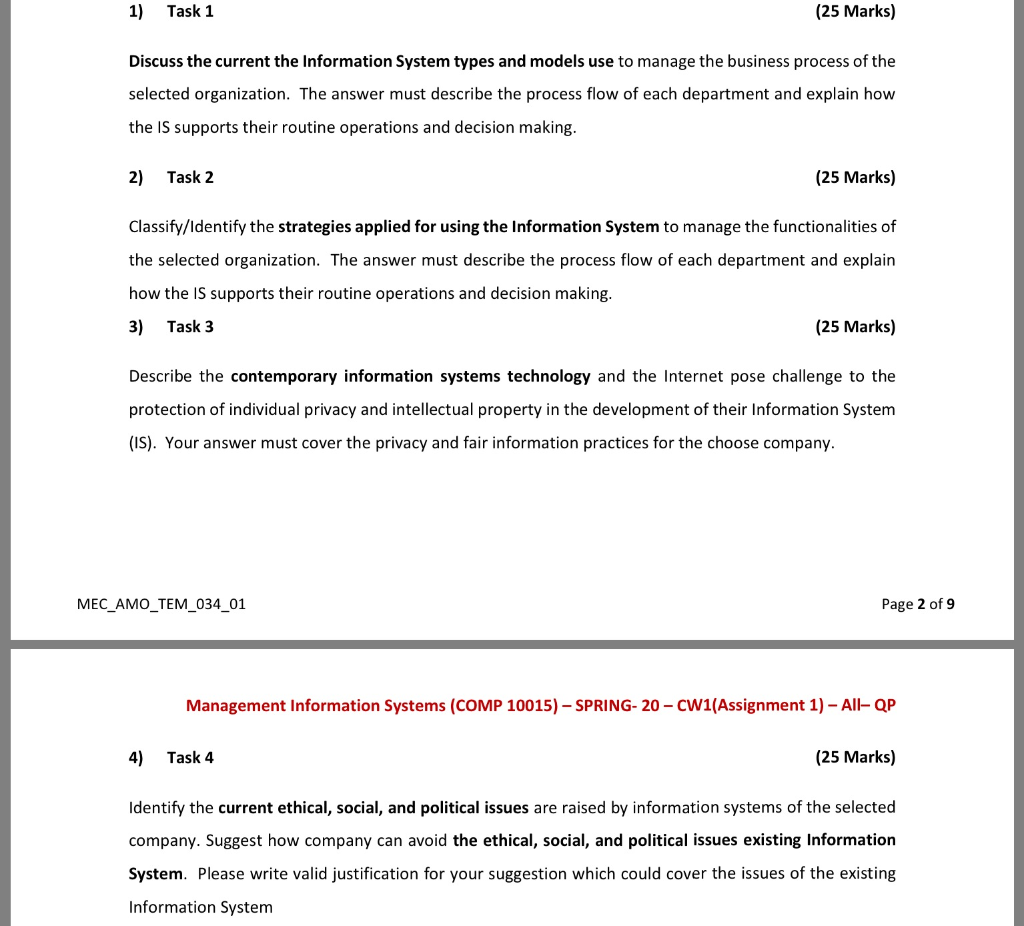 1) Task 1 (25 Marks) Discuss the current the