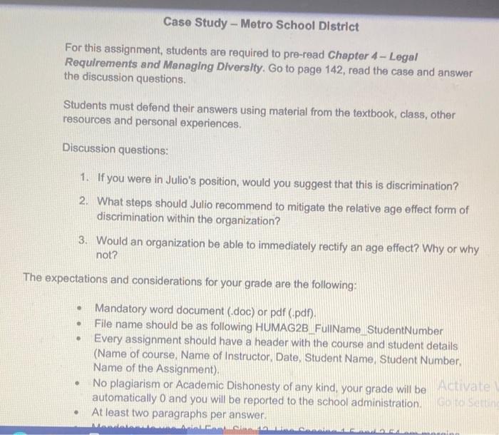 Case Study - Metro School District For this