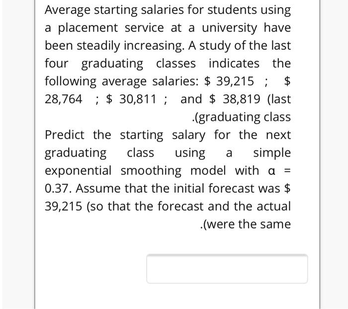 Average starting salaries for students using a