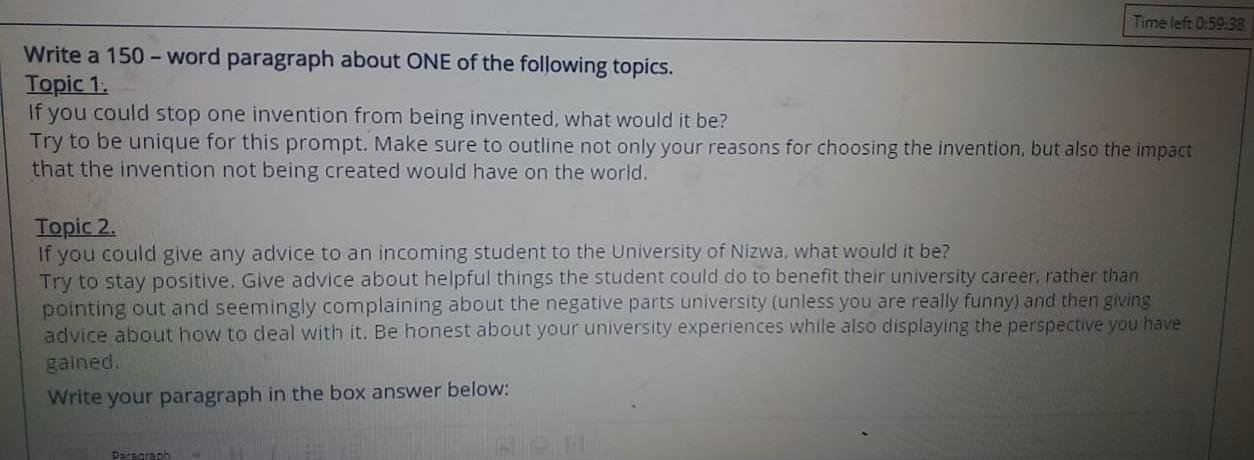 Post in techical writing Time left 0:59:33 Write