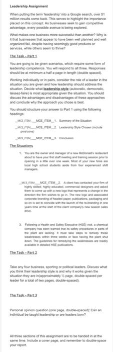 Please help me.Thanks Leadership Assignment When