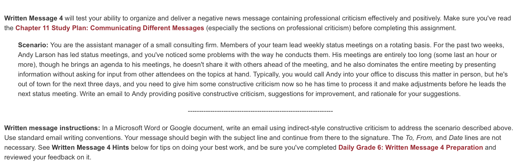 Written Message 4 will test your ability to