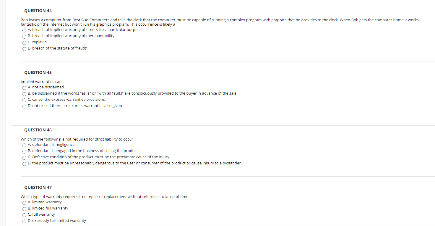 QUESTION 44 Bob leases a computer from Best Bud