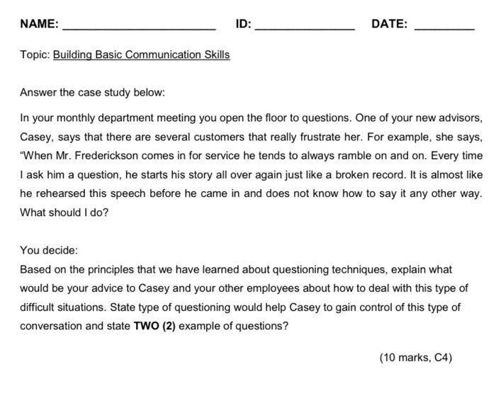 NAME: ID: DATE: Topic: Building Basic