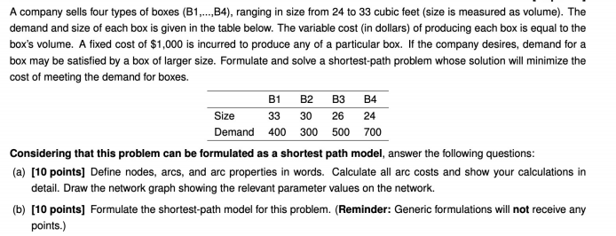 A company sells four types of boxes (B1,...,B4),